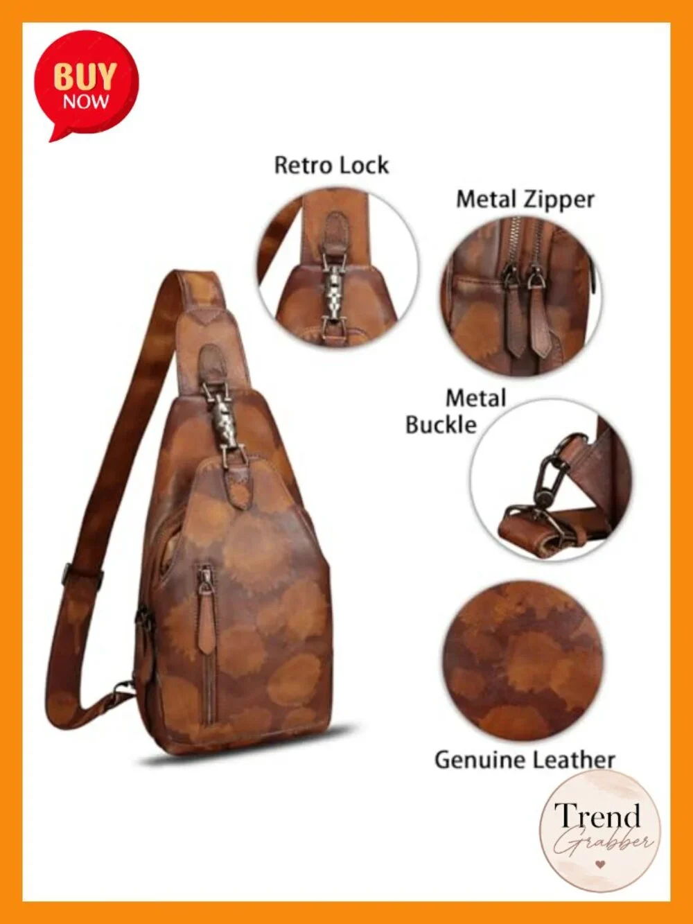 Genuine Leather Sling Backpack Crossbody Bag Unisex Retro Handmade Chest Purse